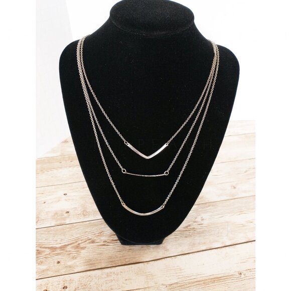 BaubleBar Triple Linear Pendant Necklace Silvertone Jewelry Minimalist Preppy - Picture 6 of 9